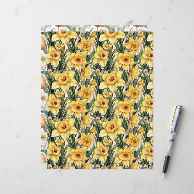 Elegant yellow Daffodil and Tulips Easter Flowers (Voorkant / Achterkant in situ)