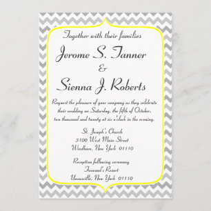 Elegant Yellow en Gray Chevron Wedding Invitation Kaart