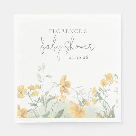 Elegant Yellow Floral Baby Shower Servet (Voorkant)