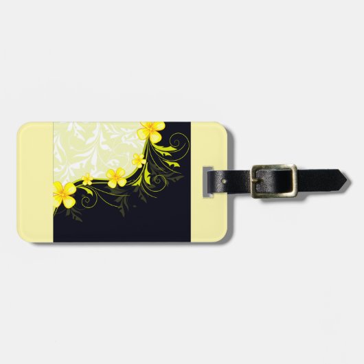Elegant Yellow Floral Damask Bagagelabel (Voorkant horizontaal)
