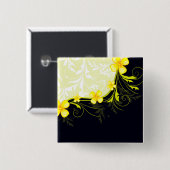 Elegant Yellow Floral Damask Vierkante Button 5,1 Cm (Voorkant /achterkant)