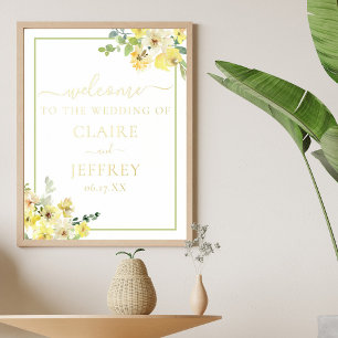 Elegant Yellow Floral Sage Green Wedding Gold Folie Afdrukken