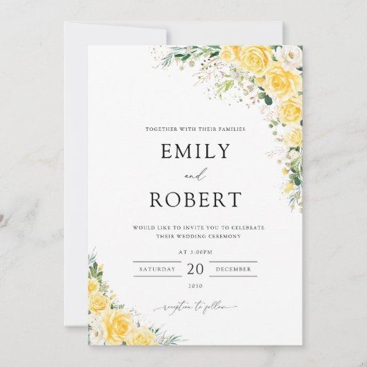 Elegant Yellow Floral Wedding Invitation Kaart (Voorkant)