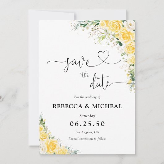 Elegant Yellow Floral Wedding Save The Date (Devant)