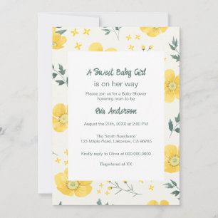 Elegant Yellow Flowers Baby shower Invitation Kaart