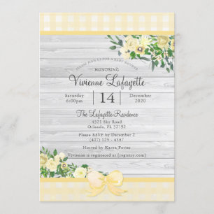 Elegant Yellow Gingham Floral Baby shower Kaart