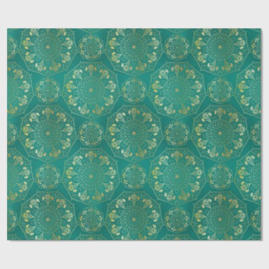 Elegant Yellow Gold Daisy Snowdrop Mandala Blauwgr Cadeaupapier (Vlak)