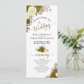 Elegant Yellow & Gold Waterverf Floral Wedding Programma (Staand voorkant)