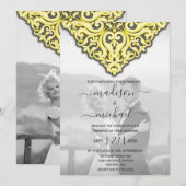 Elegant Yellow Grey Damask Wedding Kaart (Voorkant / Achterkant)