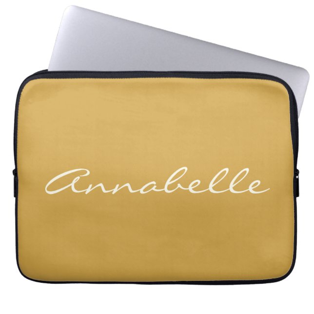 Elegant Yellow Handgeschreven Script Name Custom Laptop Sleeve (Voorkant)