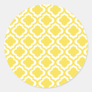 Elegant Yellow Moroccan Trellis Quatrefoil Clover Ronde Sticker