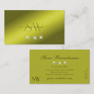 Elegant Yellow Olive Green Sparkle Jewels Monogram Visitekaartje