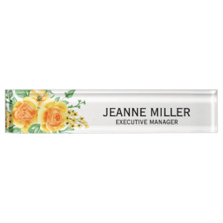 Elegant Yellow Oranje Roos Flowers Manager White Naambordje