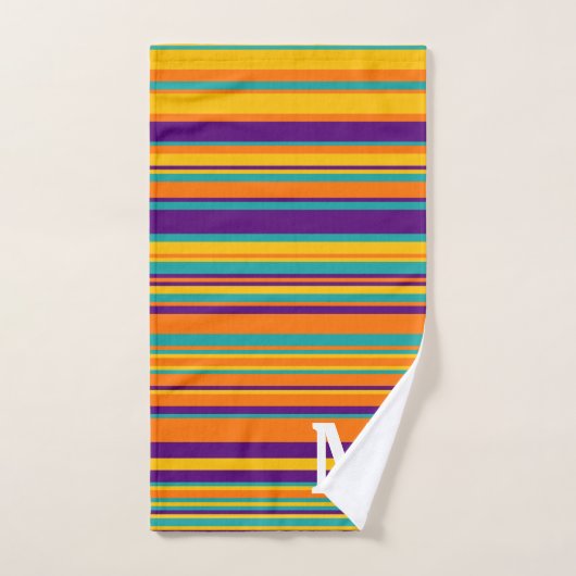Elegant yellow purple and orang stripes monogram bad handdoek (Handdoek)