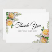 Elegant Yellow Rose Bouquet Flowers Wedding Bedankkaart (Voorkant / Achterkant)