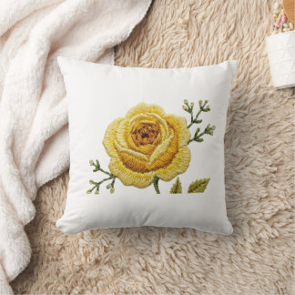 Elegant Yellow Rose Faux Embroidery Throw Pillow Kussen