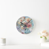 Elegant Yellow Rose Waterverf Schilderen Zwarte Wi Ronde Klok (Huis)