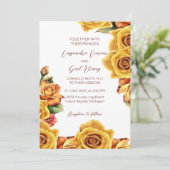 Elegant Yellow Rose Wedding Invitation Kaart (Staand voorkant)