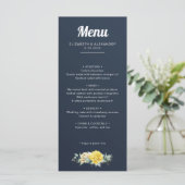 Elegant yellow roses waterverf marvy blue bruiloft menu (Staand voorkant)