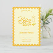 Elegant Yellow Scalloped Baby Shower Invitation (Debout devant)