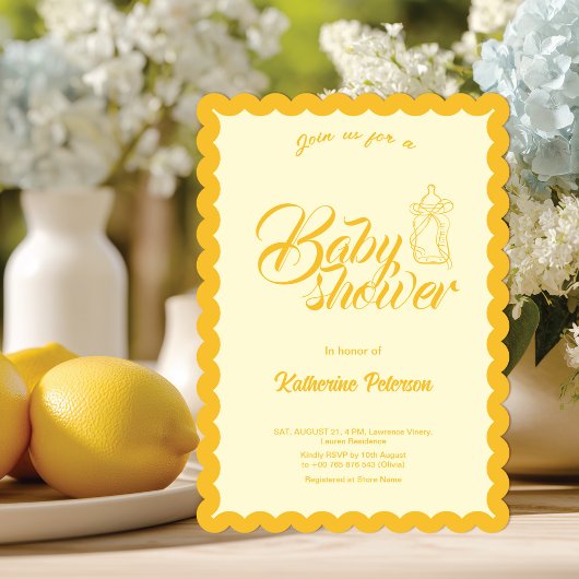 Elegant Yellow Scalloped Baby Shower Invitation