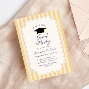 Élégant Yellow Stripes Graduation Party Invitation