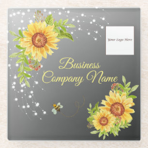 Elegant Yellow Sunflower Gradiënt Custom Business Glazen Onderzetter