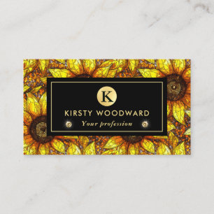 Elegant Yellow Sunflowers Glas in lood Pattern Visitekaartje