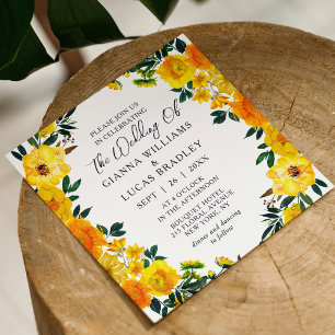 Elegant Yellow Waterverf Botanical Floral Wedding Kaart
