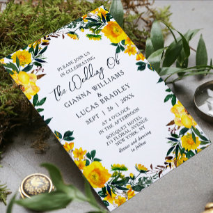 Elegant Yellow Waterverf Botanical Floral Wedding Kaart