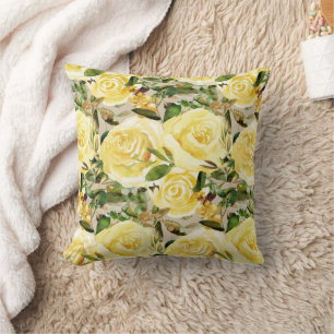 Elegant Yellow Waterverf Floral Rozen Greenery Kussen