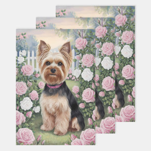 Elegant Yorkshire Terrier Roos Tuin Decoupage Inpakpapier Vel