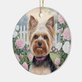 Elegant Yorkshire Terrier Roos Tuinschilderij Keramisch Ornament (Links)