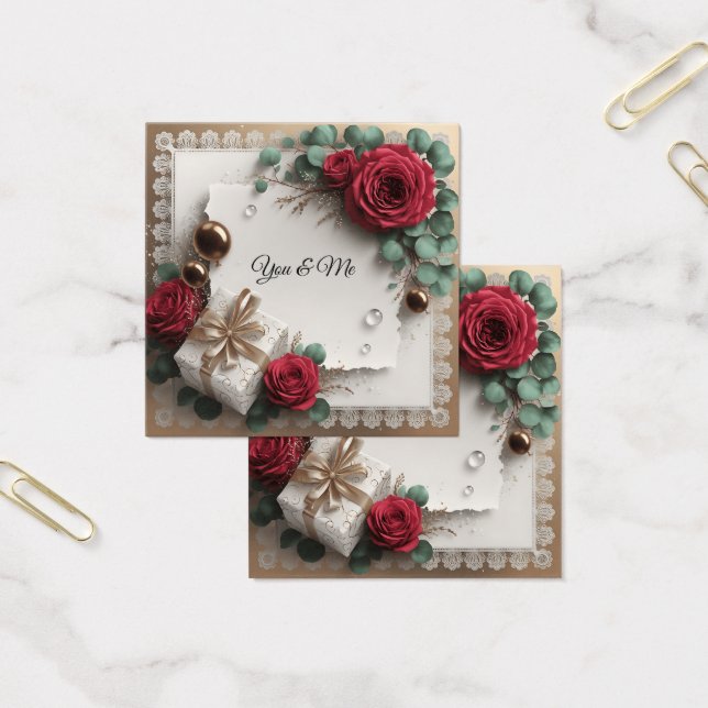 Elegant “You & Me” Gold Cursive Flat Greeting Card (Bureau)