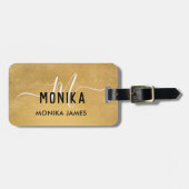 Elegant Zacht Goud Folie Monogram Custom Bagagelabel (Voorkant horizontaal)