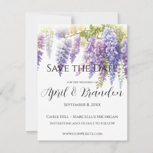 Elegant zacht paarse waterverf wisteria floral save the date