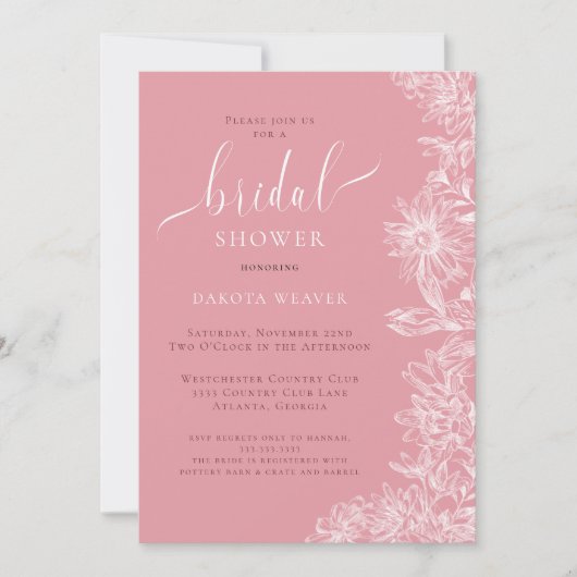 Elegant zacht roze bloemig Vrijgezellenfeest Kaart (Voorkant)