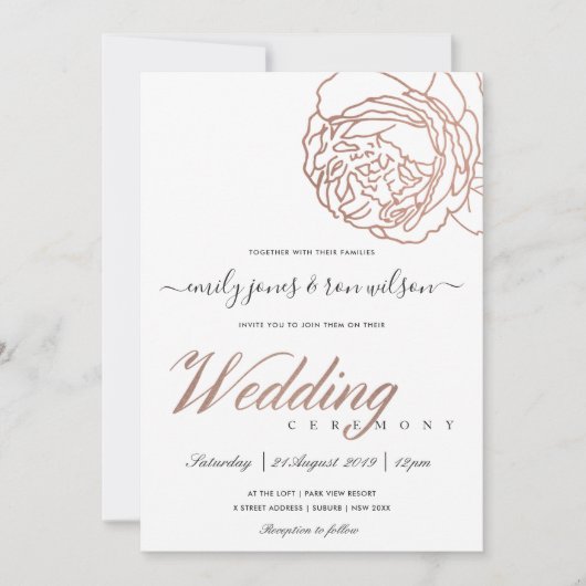 ELEGANT ZACHTE ZWART PINK ROSE GOLD FLORAL WEDING KAART (Voorkant)