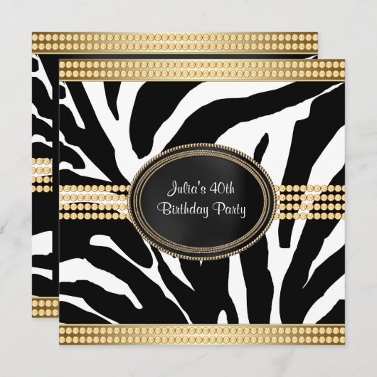 Elégant Zebra Anniversaire Invitations (Devant / Derrière)