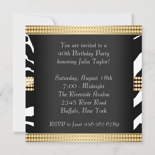 Elégant Zebra Anniversaire Invitations (Dos)