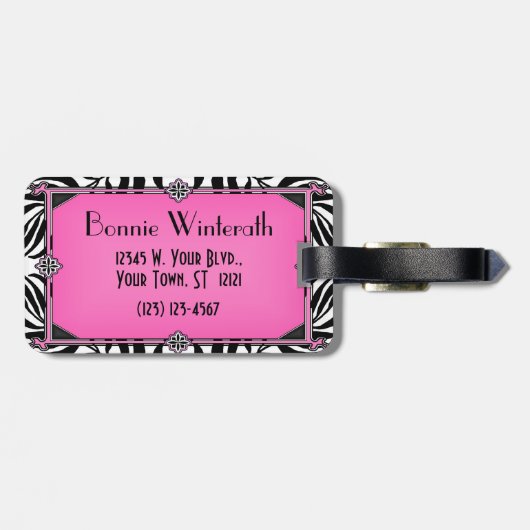 Elegant Zebra Art Deco Pink Diamond Bagagelabel (Achterkant horizontaal)