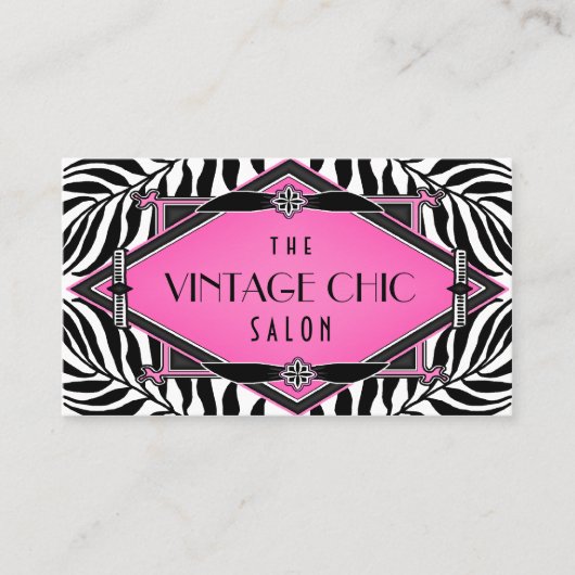 Elegant Zebra Art Deco Pink Diamond Visitekaartje (Voorkant)