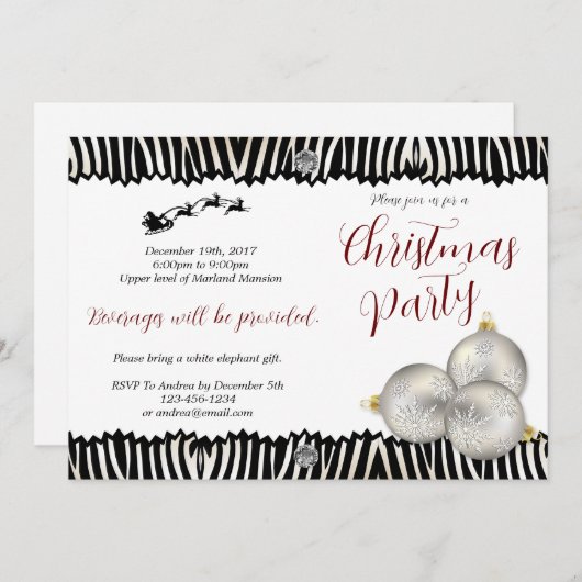 Elégant Zebra Christmas Party Invitation (Devant / Derrière)