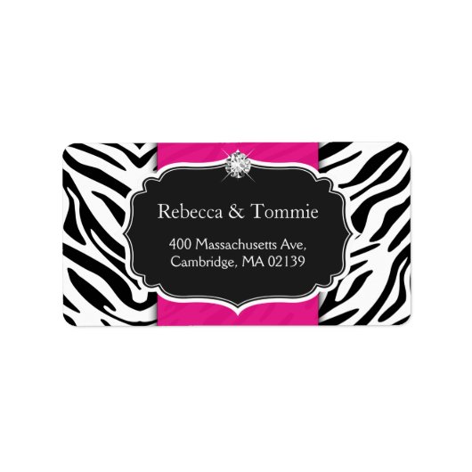 Elegant Zebra Print Hot Pink Weddenschap Baby show Etiket (Voorkant)