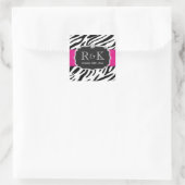 Elegant Zebra Print Hot Pink Weddenschap Initialen Vierkante Sticker (Tas)