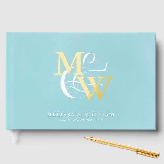 Elegant Zee Glas Blauwgroen Trouwgoud Gastenboek