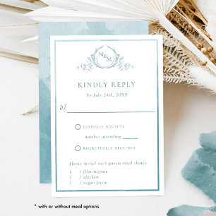 Elegant Zee Glass Monogram en Waterverf RSVP Kaartje