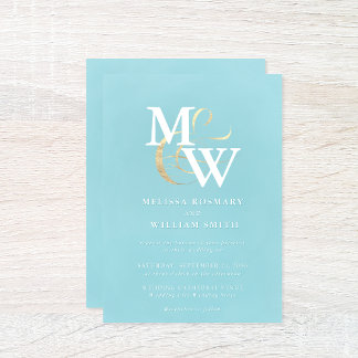 Elegant Zee Glass Monogram Gold Ampersand Wedding Kaart