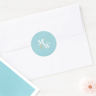 Elegant Zee Glass Monogram Gold Ampersand Wedding Ronde Sticker