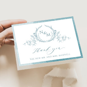 Elegant Zee Glass Monogram, Waterverf Wedding Bedankkaart